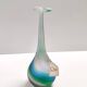 Green, Blue and Pink Etched Murano Glass Single Flower Vase, Italy