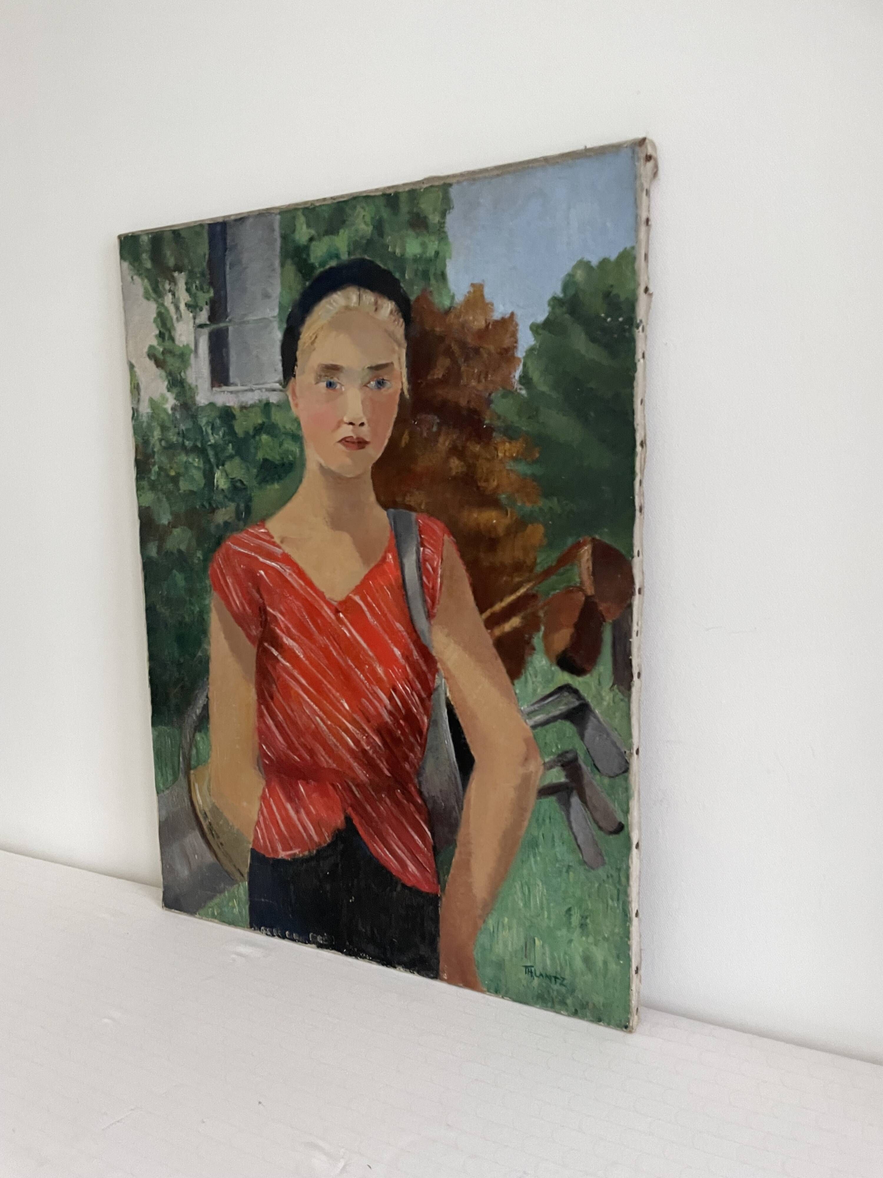 Portrait of a woman, Oil on canvas, Th. Lantz