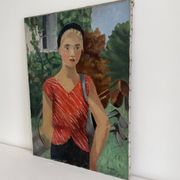 Portrait de femme, Huile sur toile, Th. Lantz