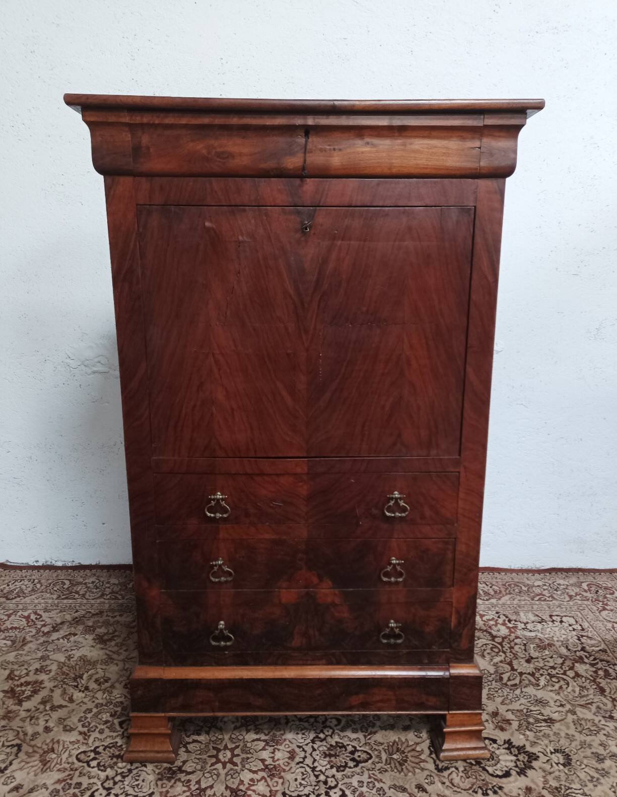 Louis Philippe secretary in oak and walnut burl.