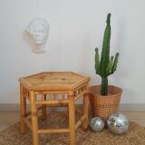 Hexagonal bamboo side table - vintage