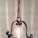Vintage metal and glass pendant light - mid-20th century