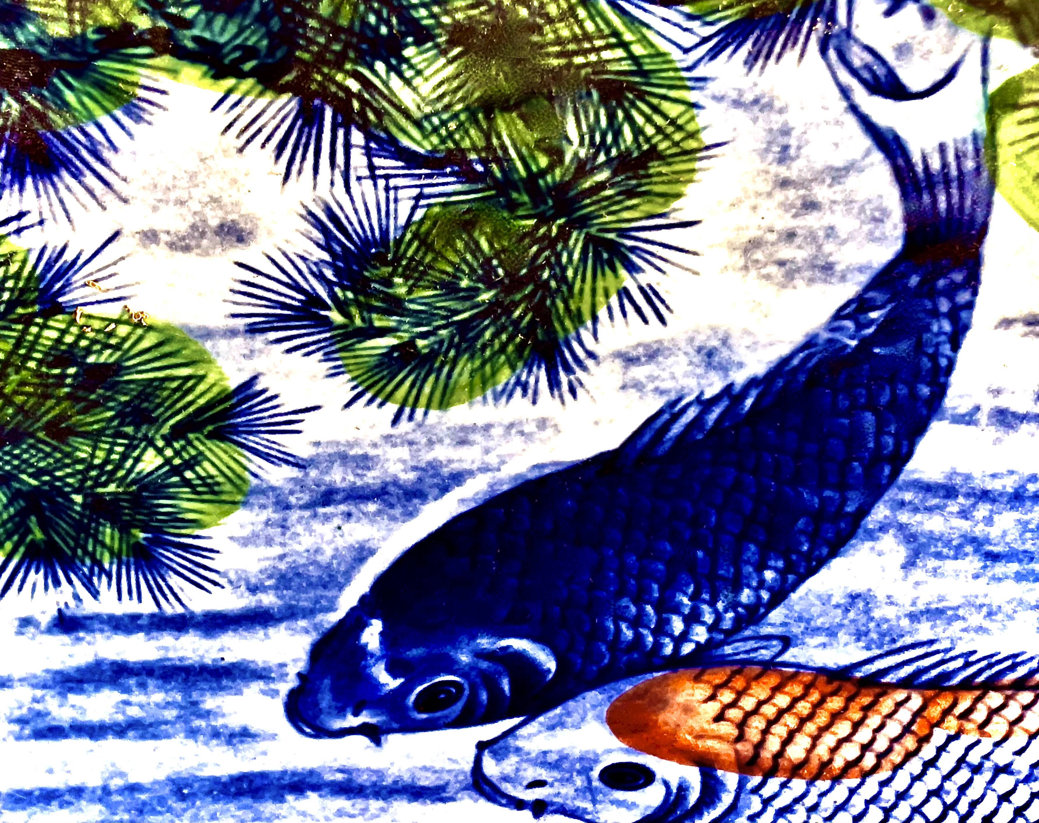 Decorative porcelain plate featuring a koi carp.