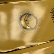 Porcelain cake dish with gold decoration, Moon and Sun