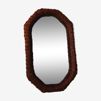 Woven wicker mirror