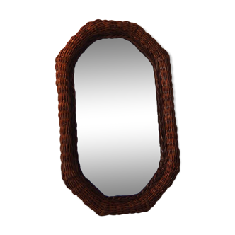 Woven wicker mirror