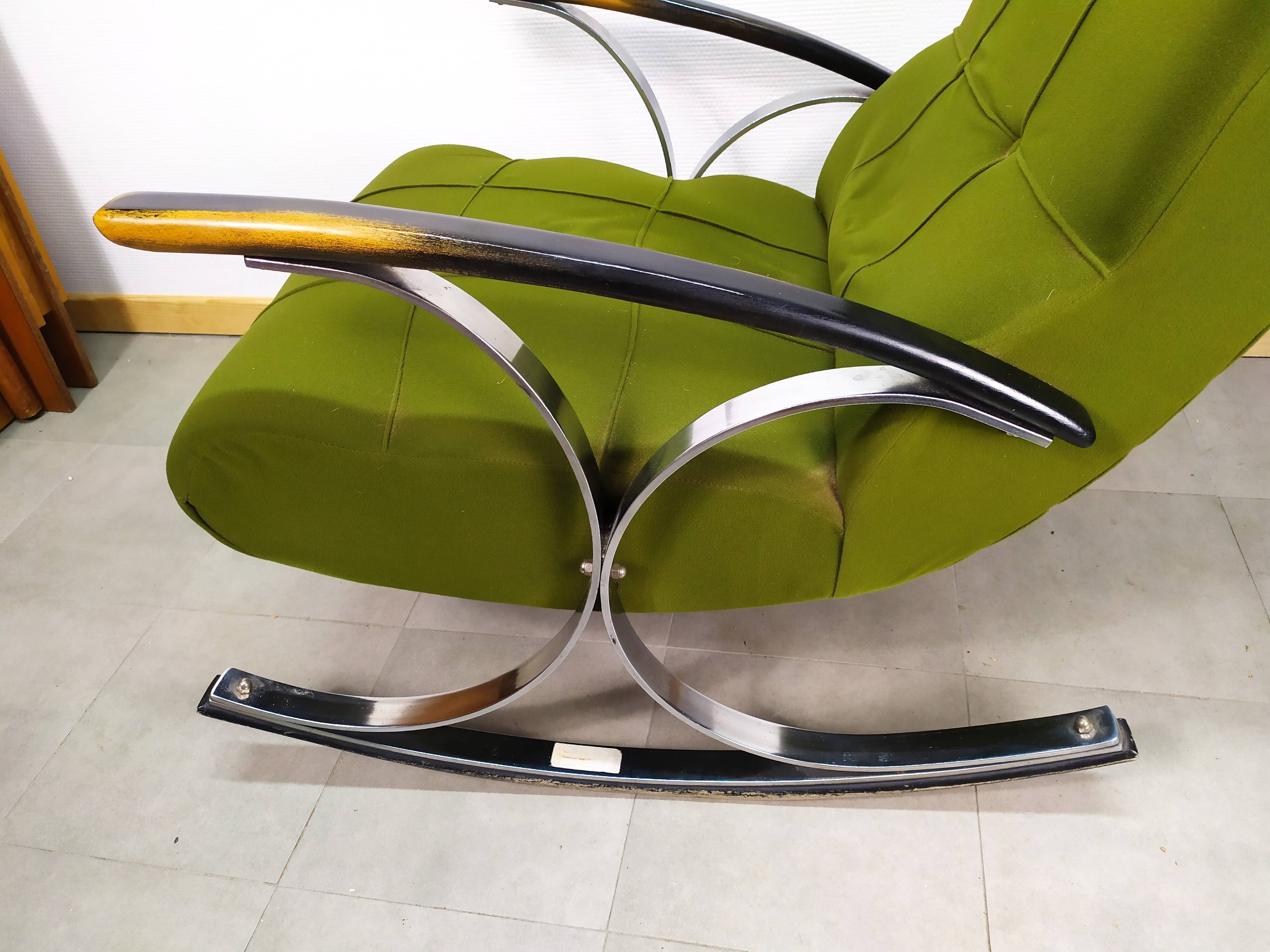 Rocking chair fauteuil a bascule chrome vert - vintage