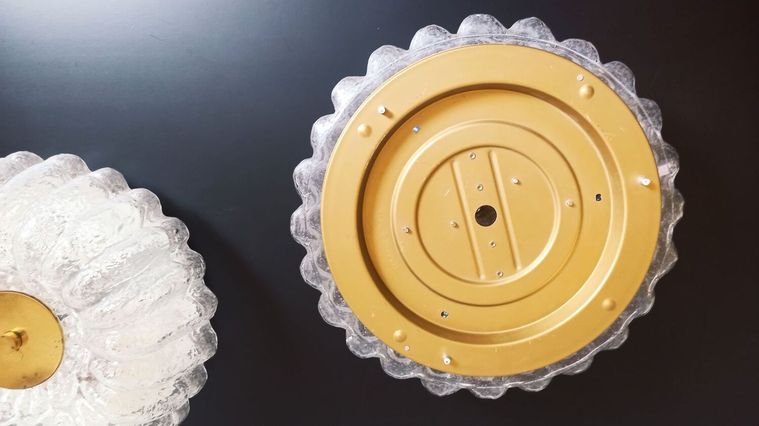 Pair of ceiling lights brass glass Glashütte Limburg Circa 1950