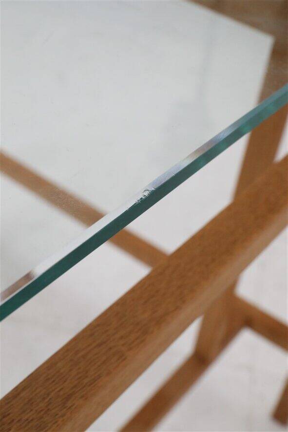 Danish modern coffee table / side table / Henning Nørgaard attributed / oak / glass / 1970s
