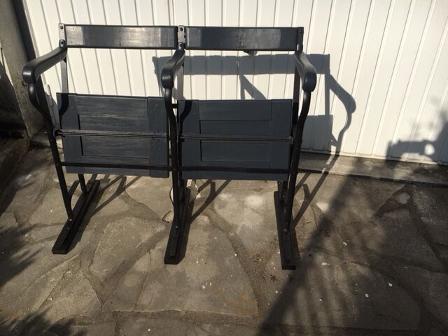 1900 wooden and metal cinema bench