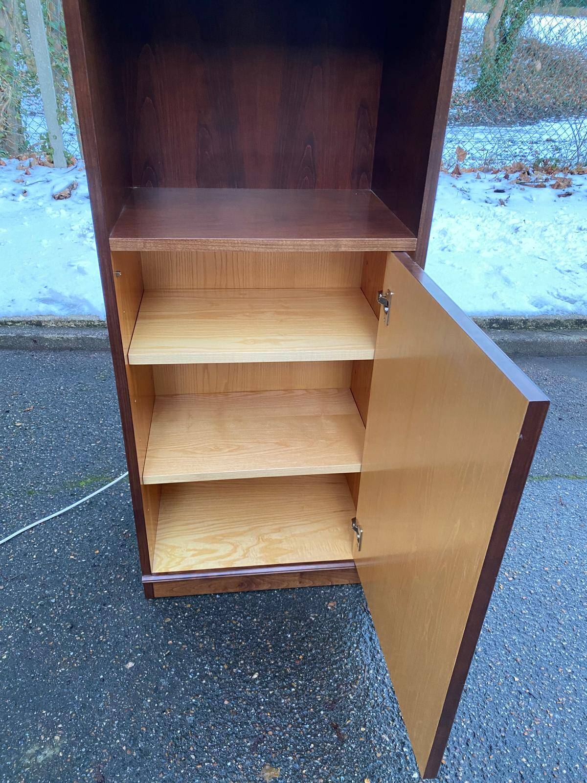 1970s wooden Scandinavian display cabinet with lighting