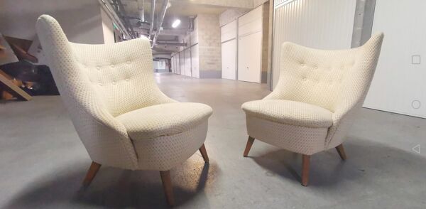 Fauteuil wing chair egg tonneau années 50 moderniste