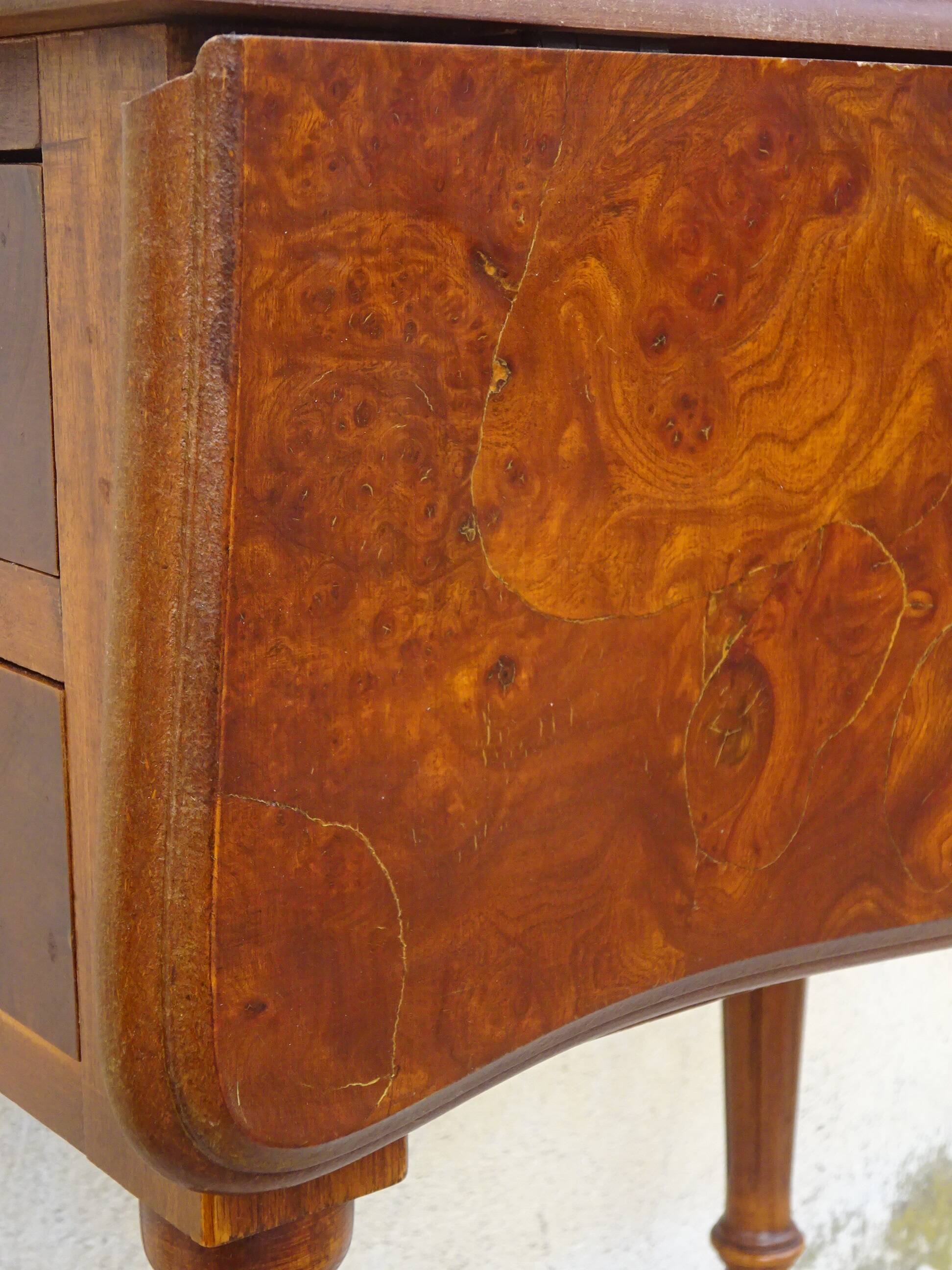 Bedside table with large flap top in burl walnut