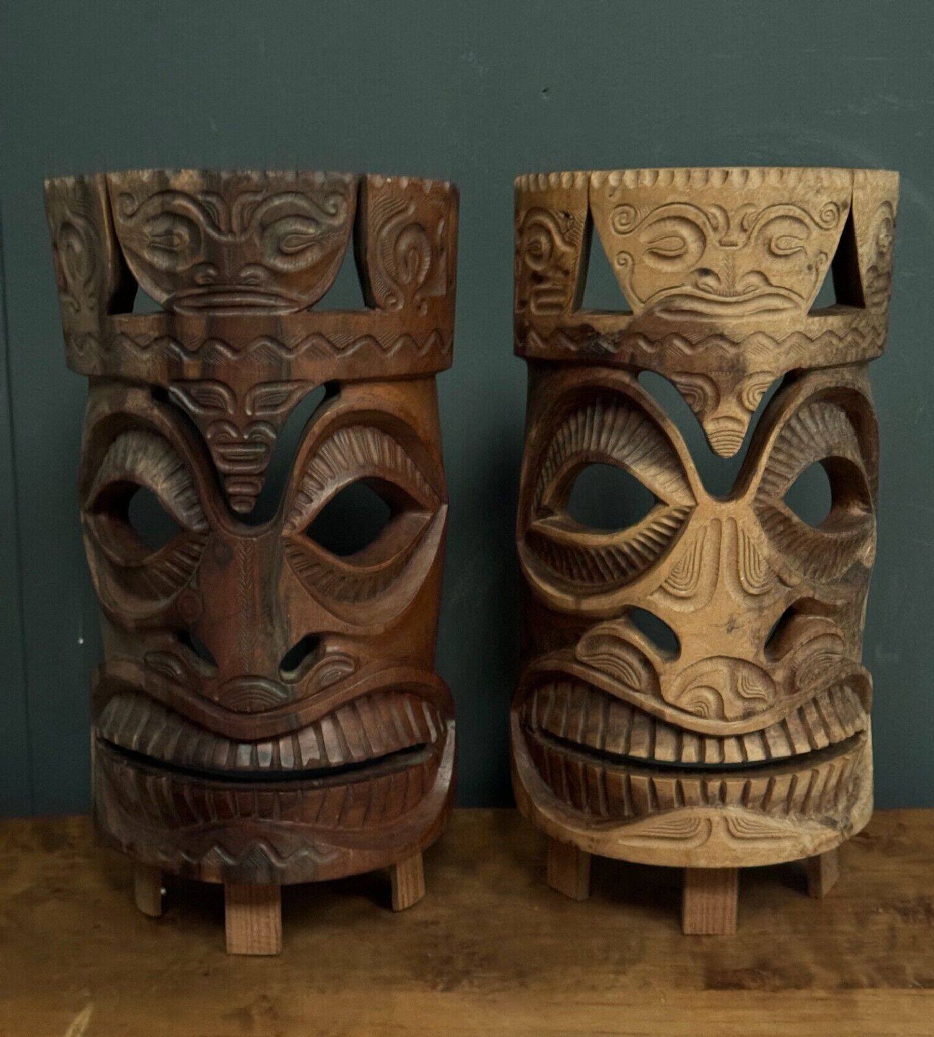 Pair of mid-20th century Africanist statue masks in carved wood