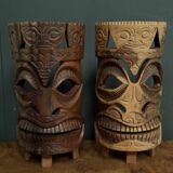 Pair of mid-20th century Africanist statue masks in carved wood