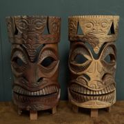 Pair of mid-20th century Africanist statue masks in carved wood