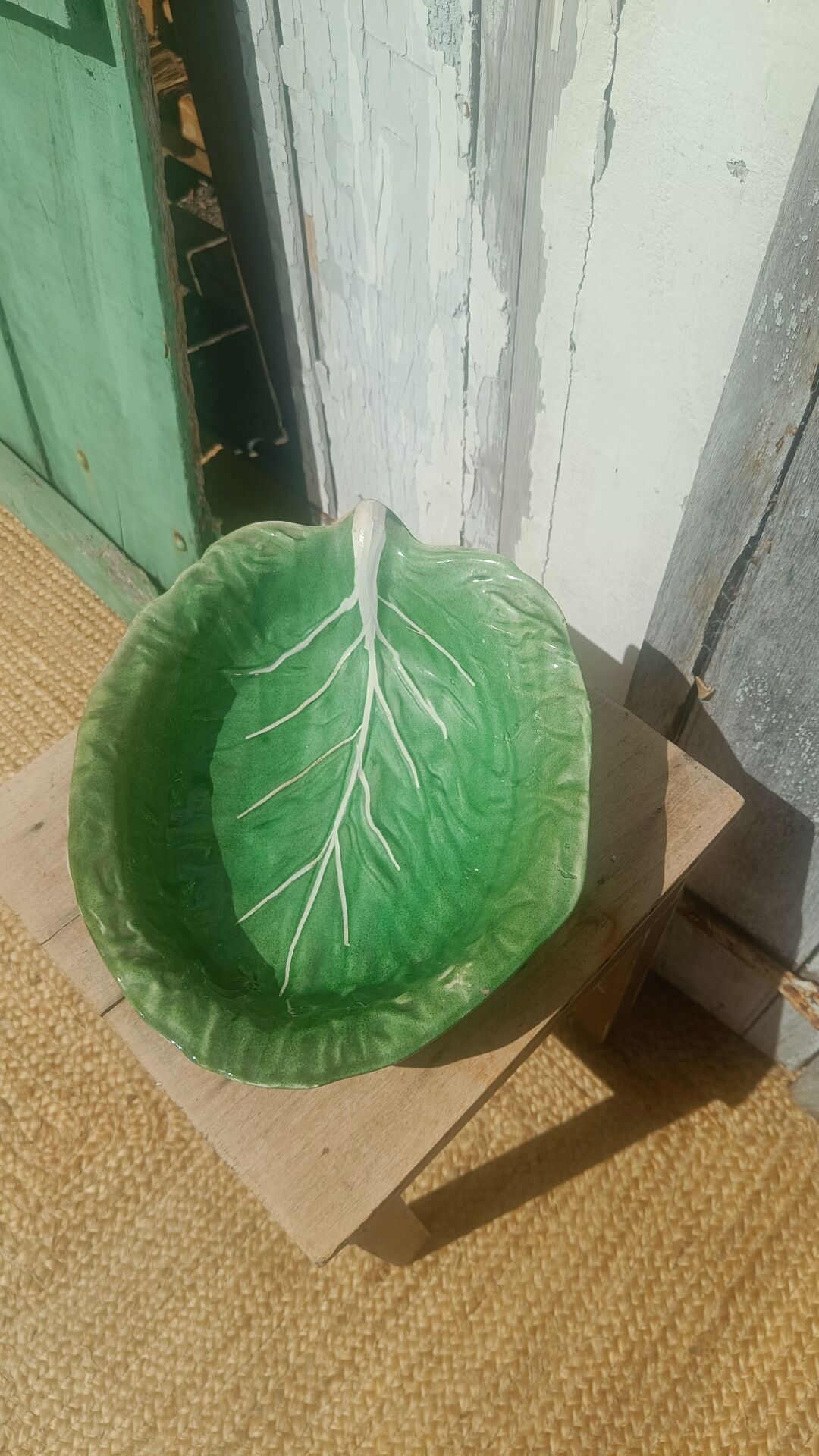 Vintage cabbage decorated earthenware salad bowl