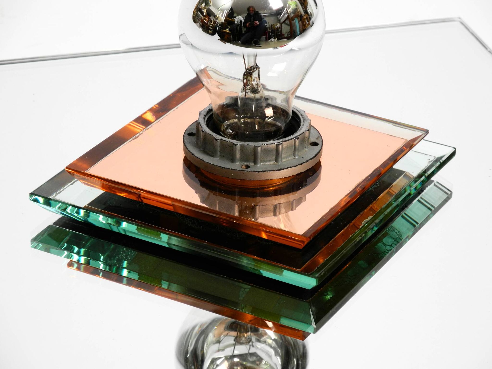 Stunning  large 1980s Italian mirror ceiling lamp in Postmodern design