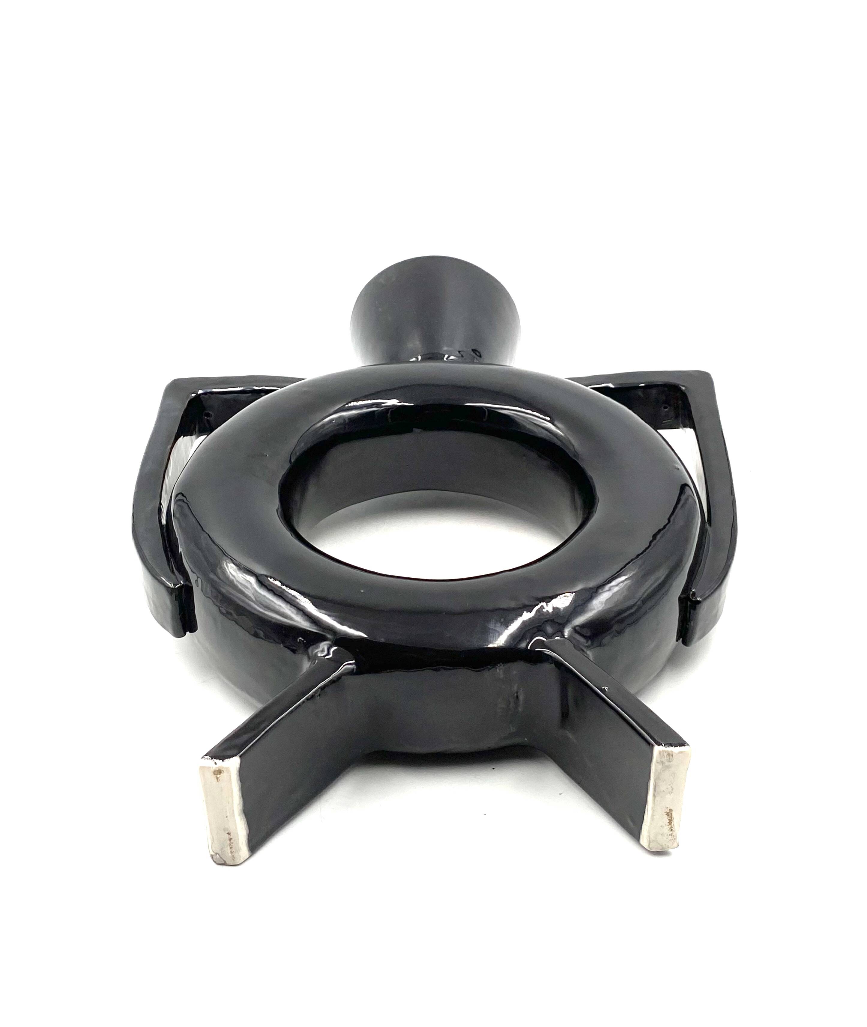 Organic modern black ceramic vase, Italy 1980s