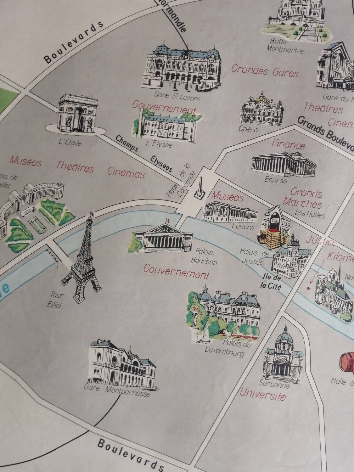 Vintage school map mdi France Paris Paris region