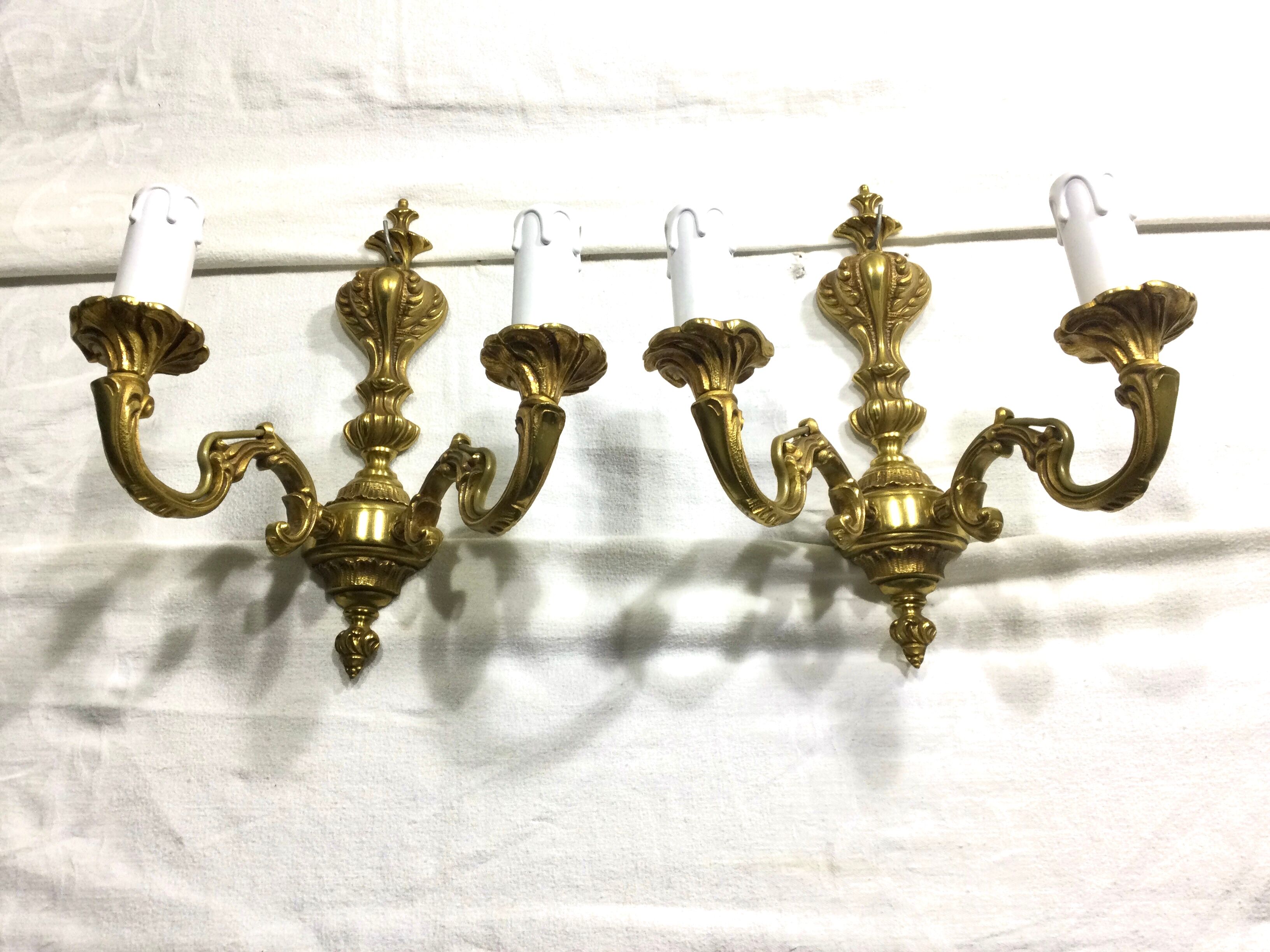 Pair of sconces Bronze 2 lights Louis XV style