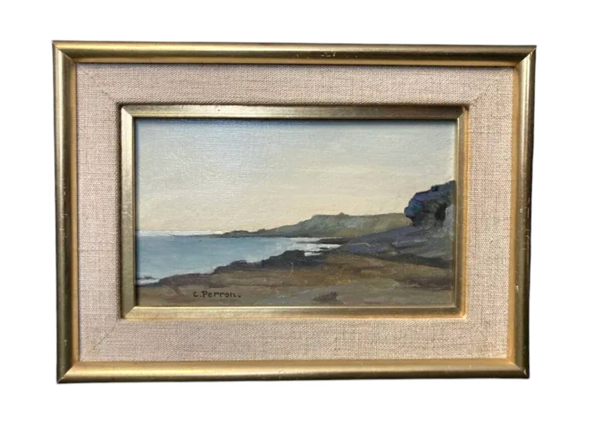 Perron charles, oil on cardboard seascape signed 20th century