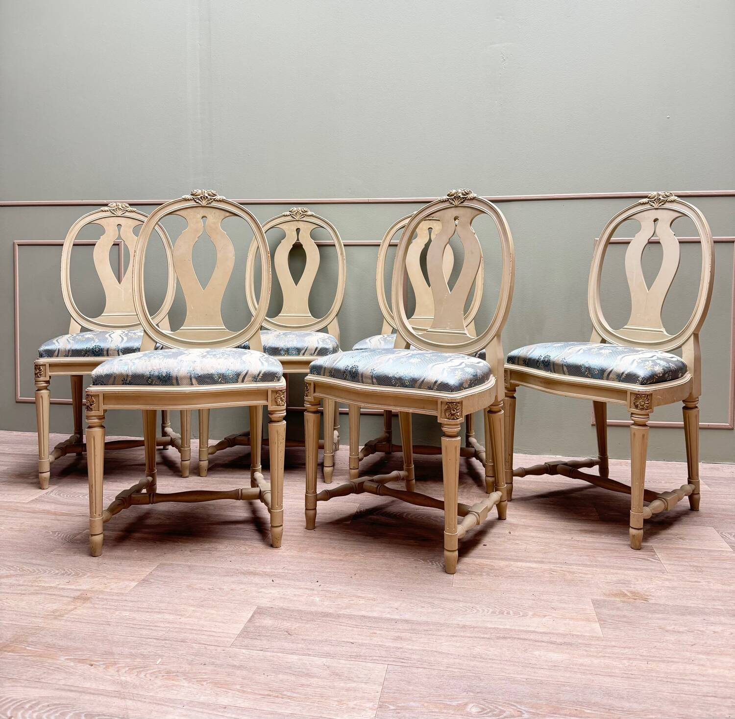 Suite Of Six Louis XVI Style Lacquered Wood Chairs