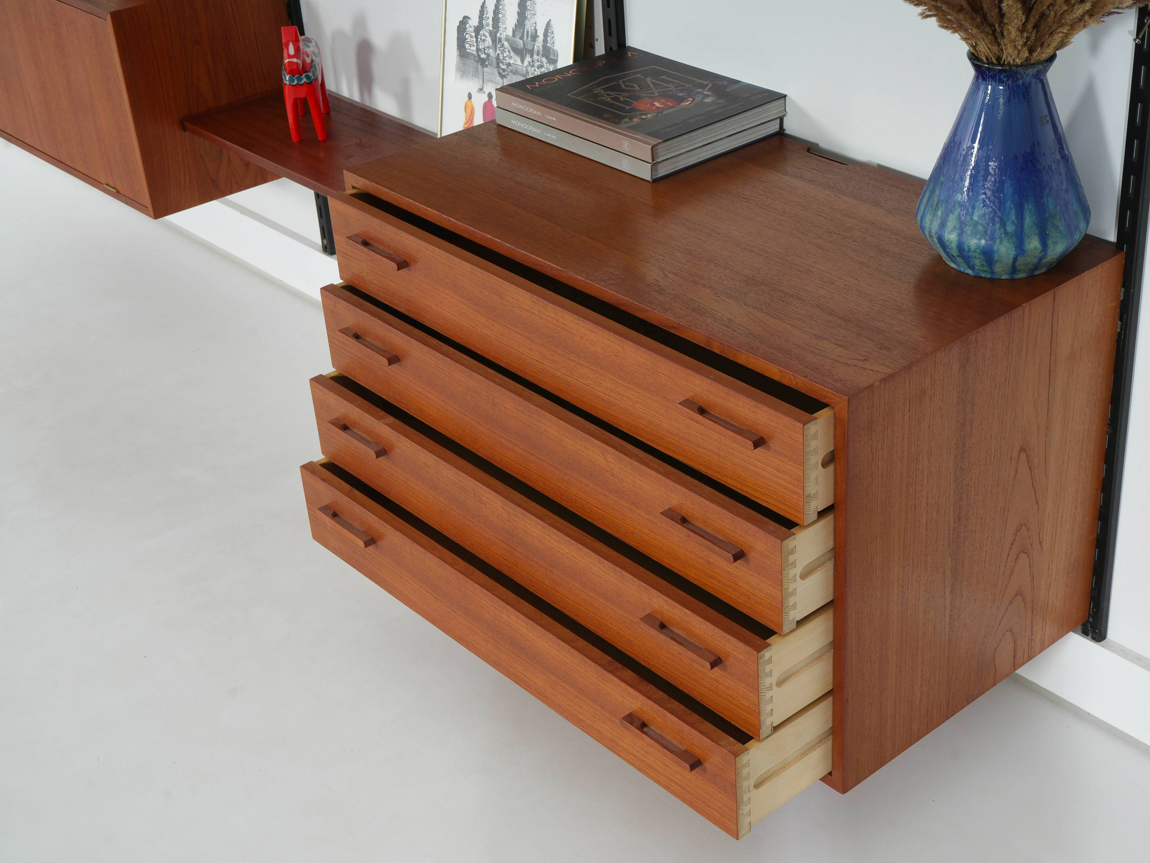 Modular shelving Kai Kristiansen, teak veneer, Danish design 1960s