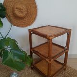 3-tier rattan and bamboo shelf from the 70s vintage