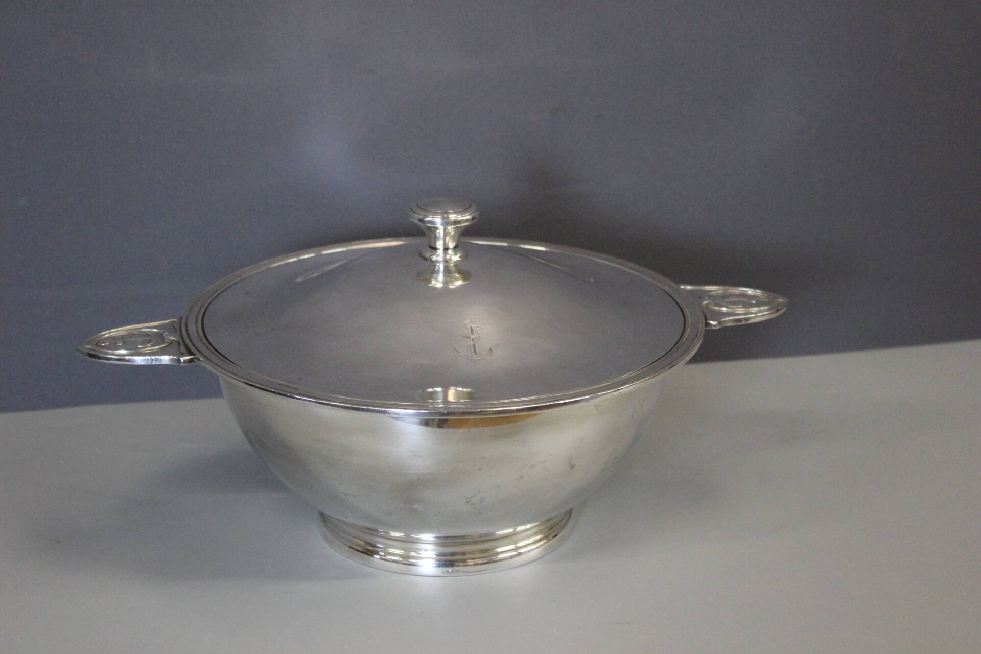 Silver-plated soup tureen with marine anchor design