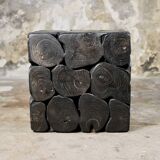 Brutalist Cube Side Table in Dark Wood
