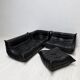 1990s vintage Togo set in black leather by Michel Ducaroy for Ligne Roset