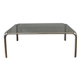 Rectangular coffee table in chromed metal and smoked glass