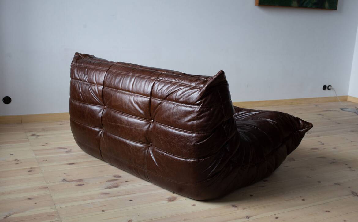 Togo 3-seater sofa in brown leather designed by Michel Ducaroy 1973