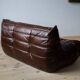 Togo 3-seater sofa in brown leather designed by Michel Ducaroy 1973
