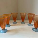 Set of 6 orange and blue vintage design stemmed glasses from the 1990s by A.GRAY.
