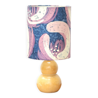 Lampe en bois abat jour en tissu violet années 60