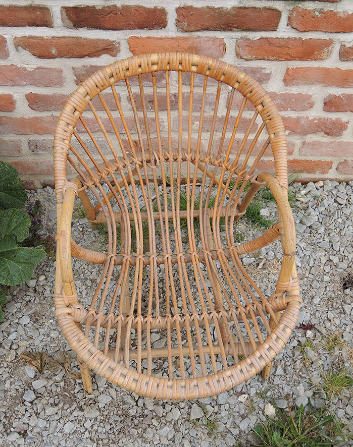 Old shell armchair for children rattan & bamboo