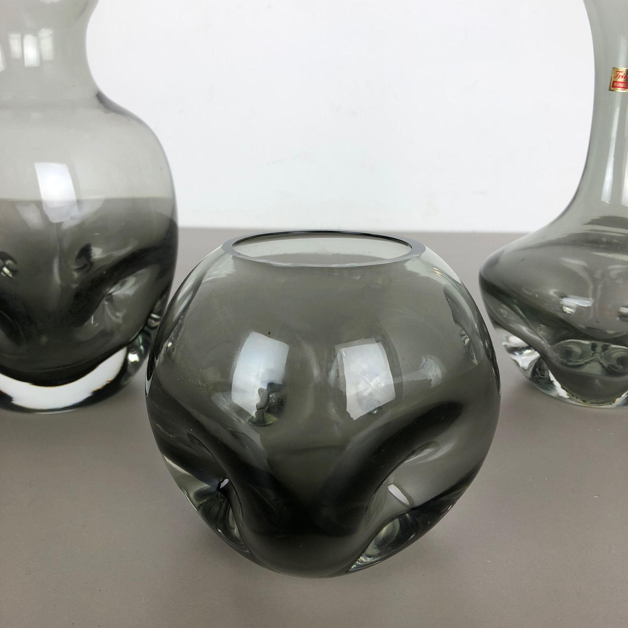Set of 3 cubic hand blown crystal glass vase by Friedrich Kristall Germany 1970s