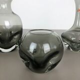 Set of 3 cubic hand blown crystal glass vase by Friedrich Kristall Germany 1970s