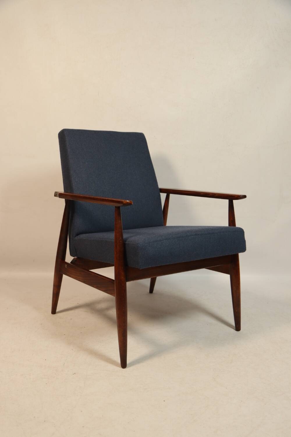 Vintage armchair natural wool blue marin modern design by H.Lis