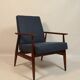 Vintage armchair natural wool blue marin modern design by H.Lis