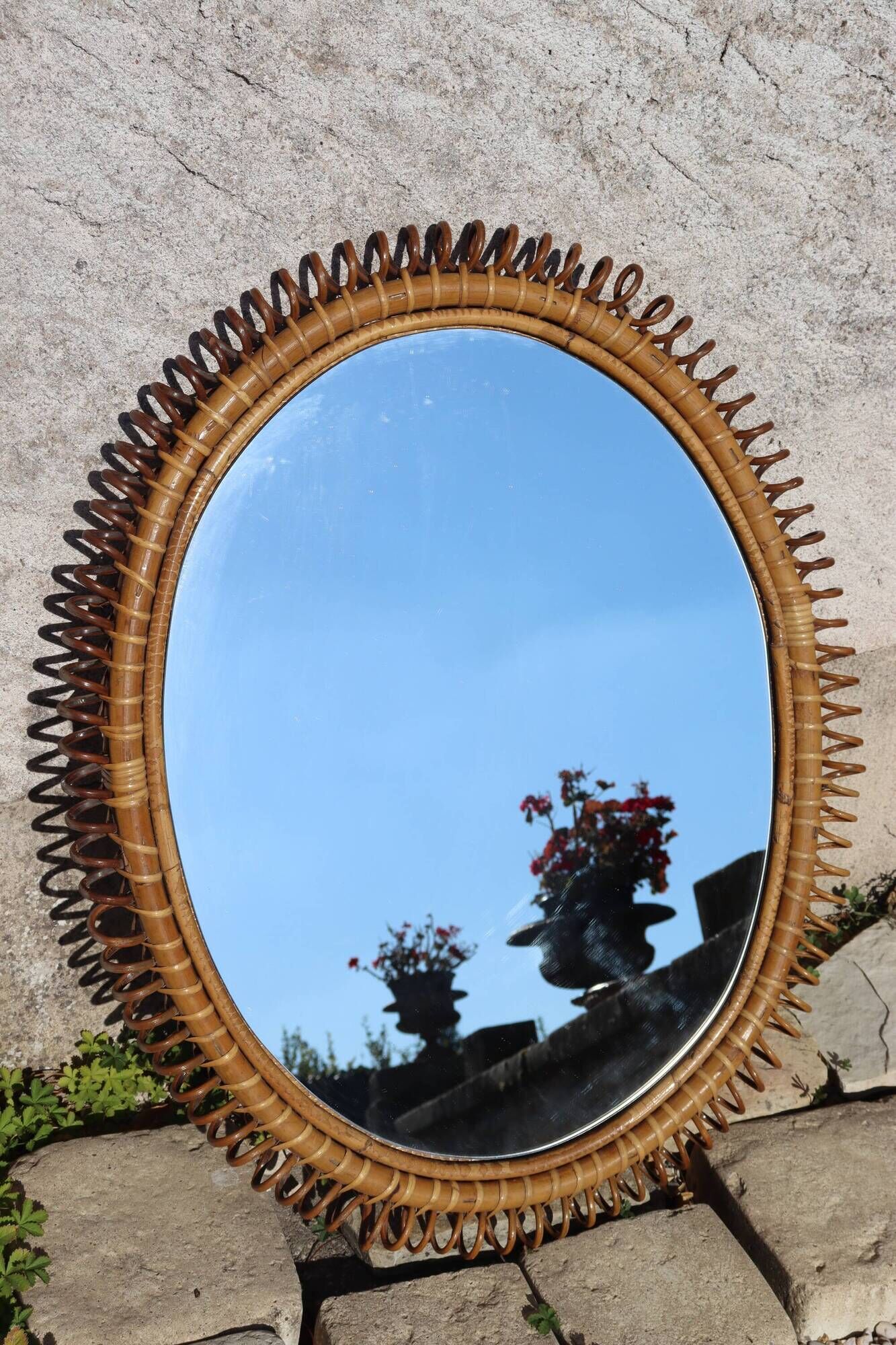 Large wall mirror in rattan and bamboo by Franco Albini, Italy 1960.