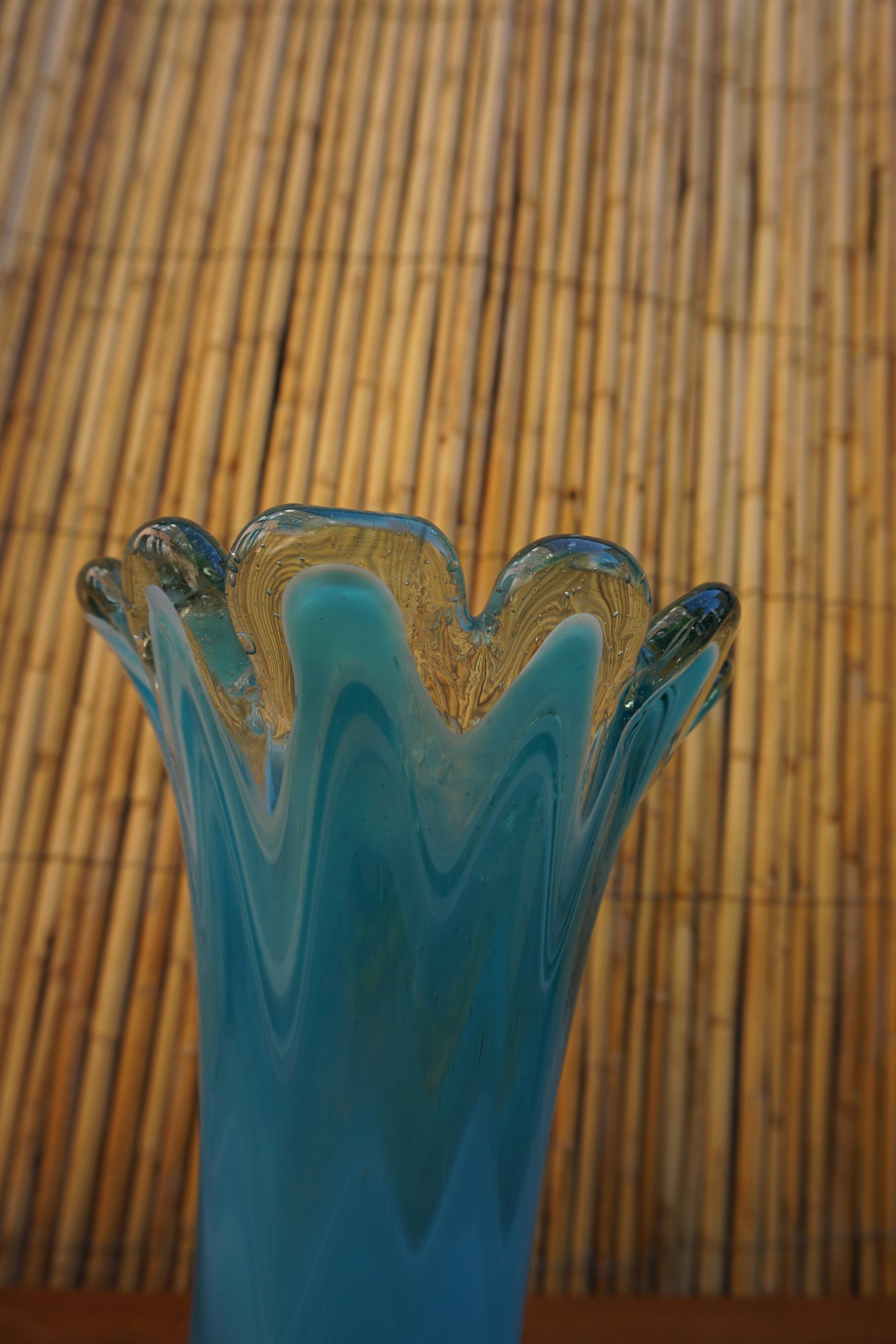 Blown glass vase in flower shape