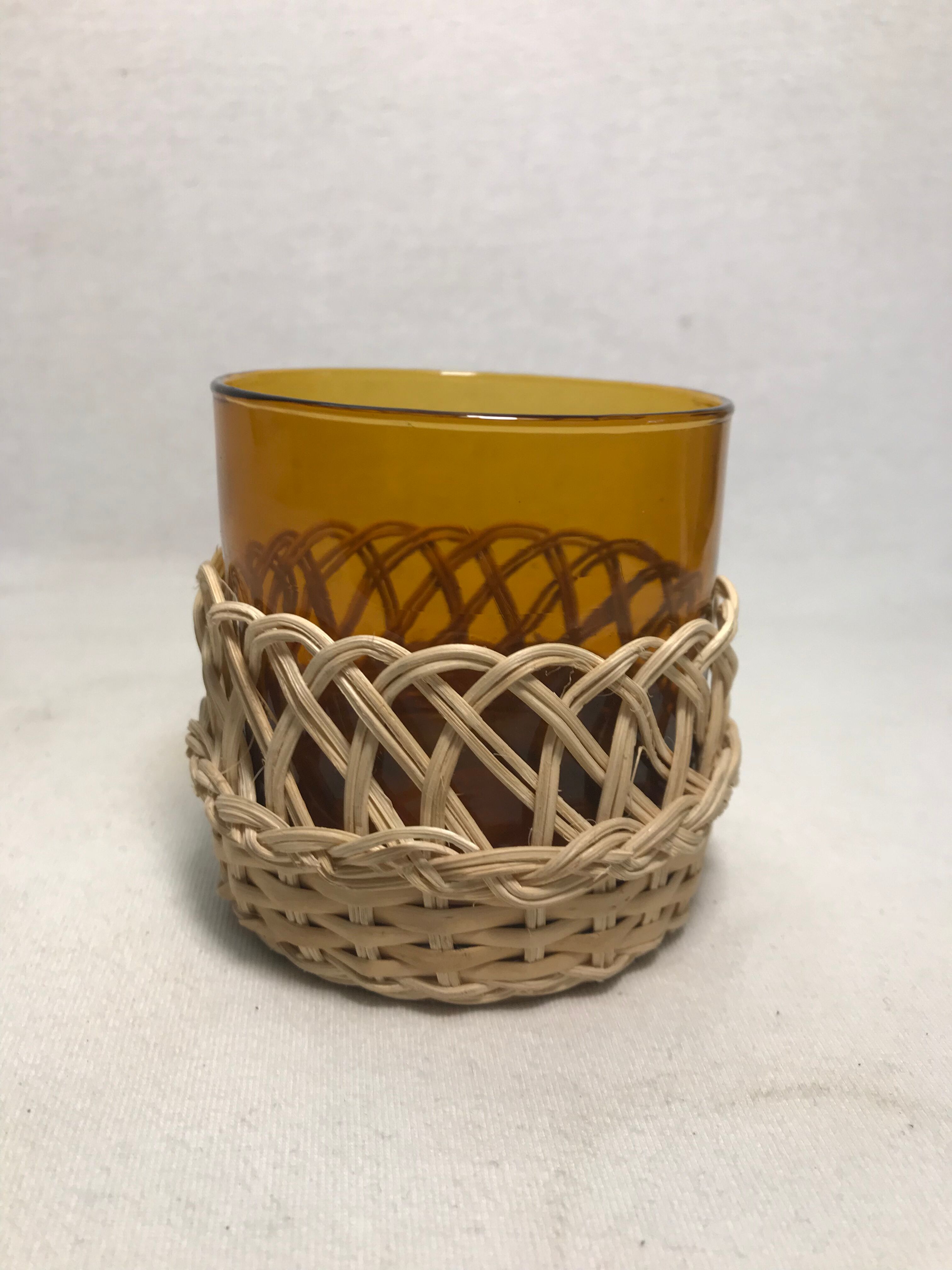 Service old juice carafe and its 9 orange glasses