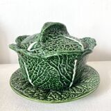 Soup tureen and green cabbage dish in barbotine