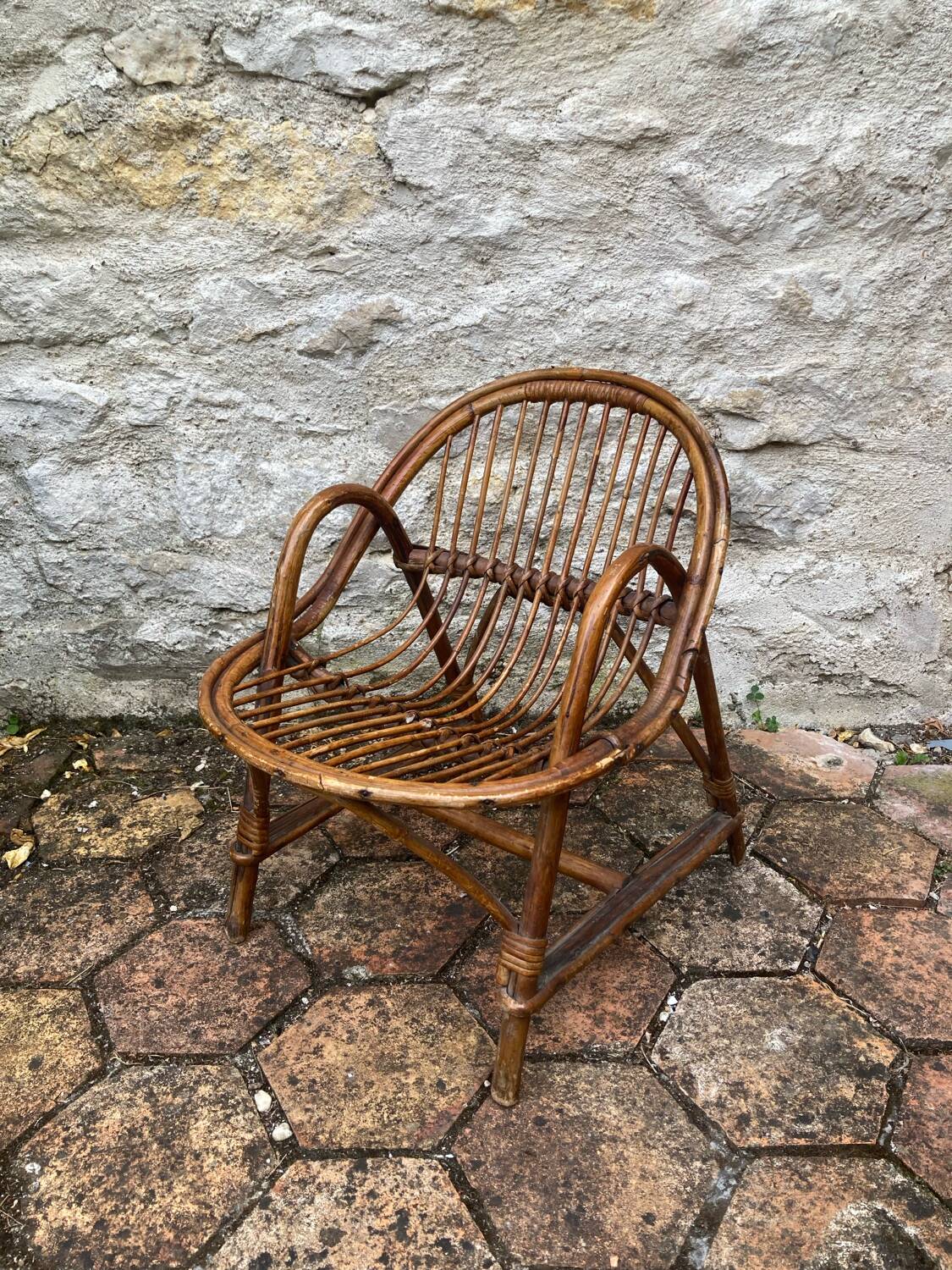 Vintage rattan children's armchair
