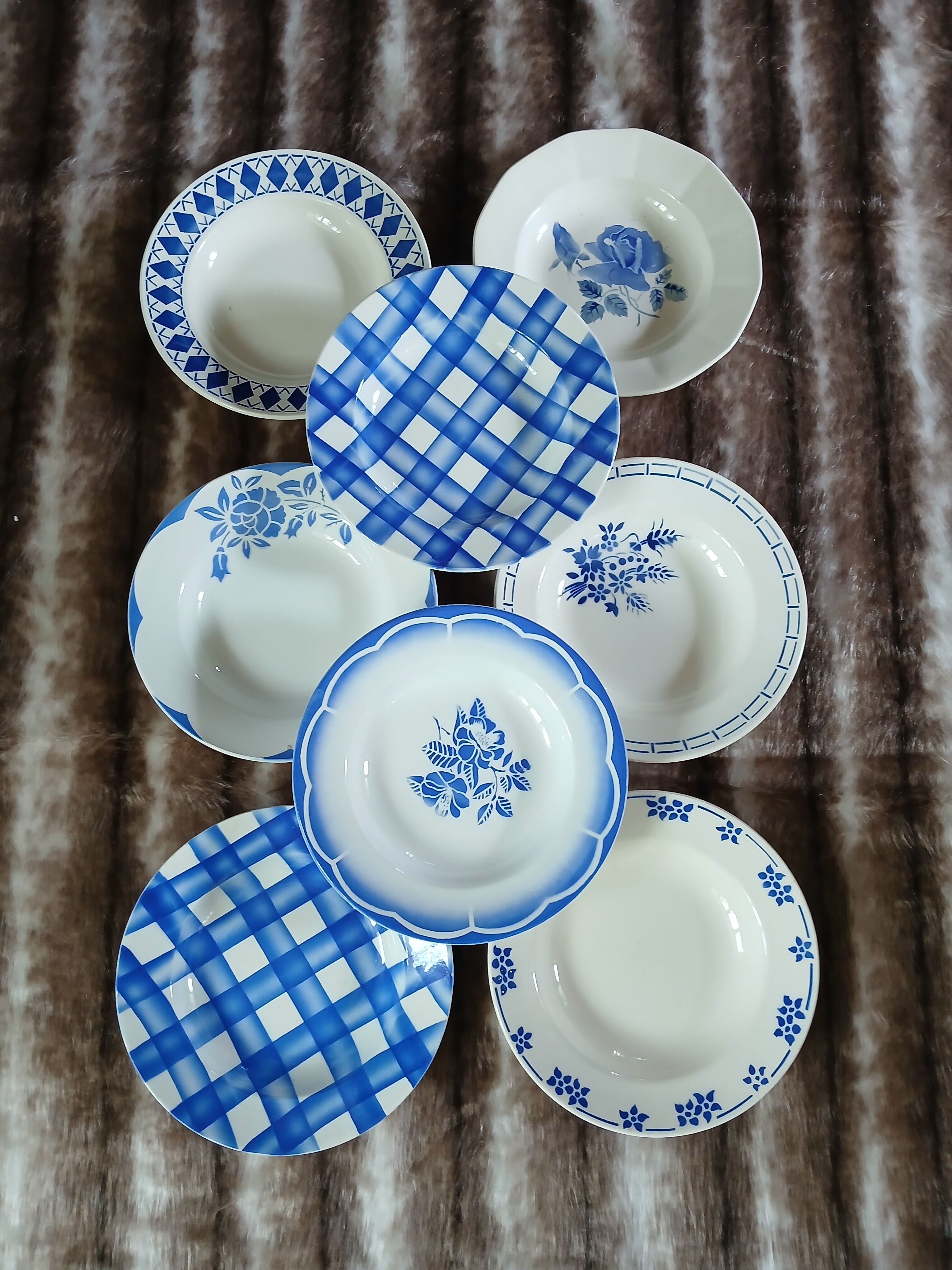 8 mismatched antique deep plates