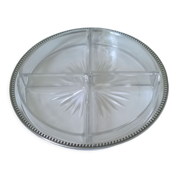 Plateau a apéritifs en cristal et argent 950