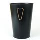 Mid-Century paper bin by Carl Auböck in black leather and brass, Austria, 1950s.